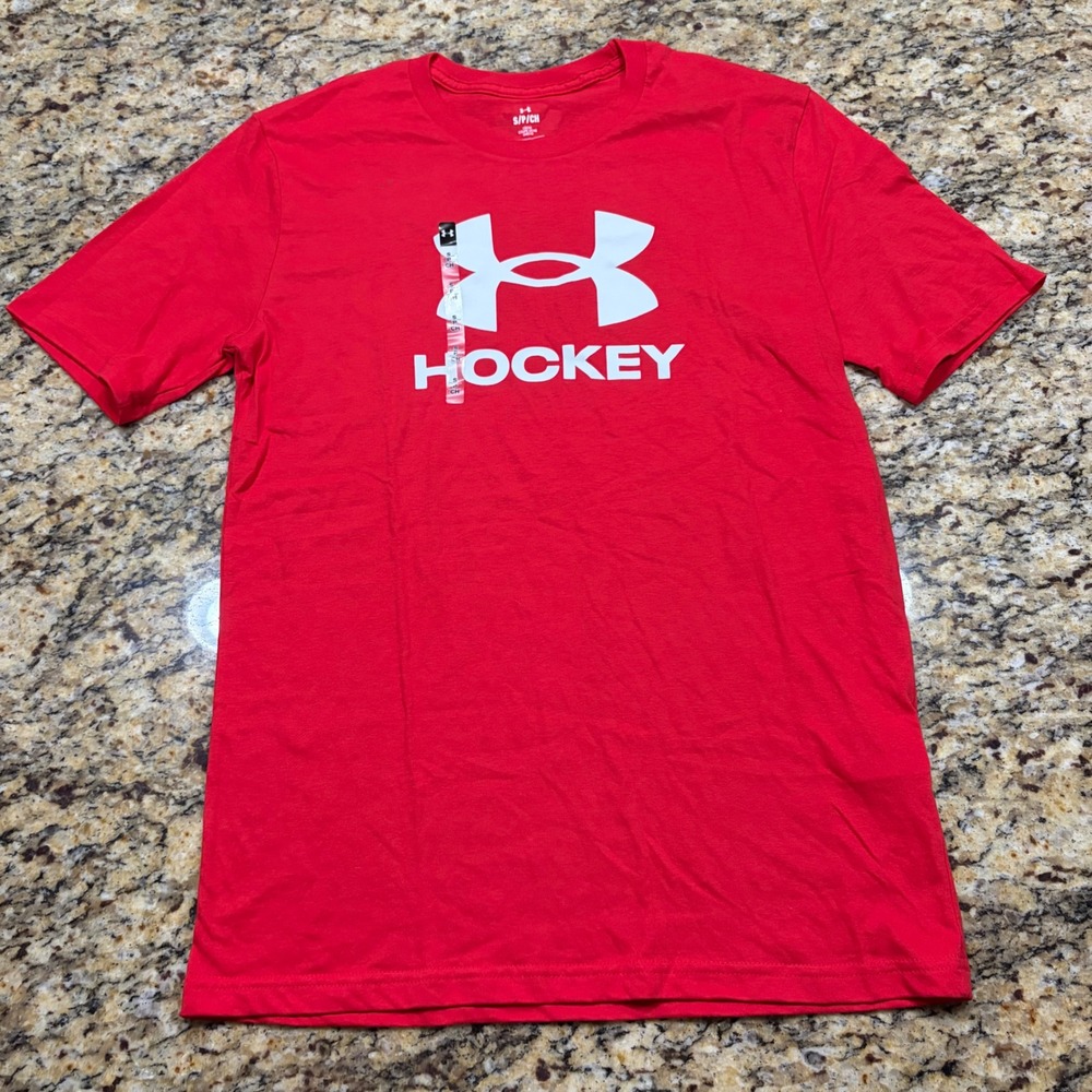 NEW Under Armour Hockey Graphic T-Shirt Mens Small Red Short Sleeve Loose Fit ws
